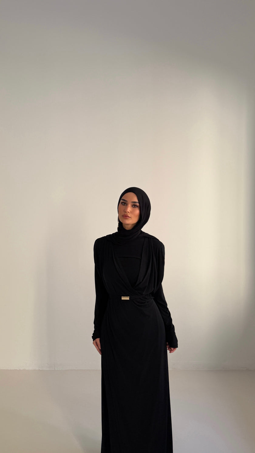 Elegantes Drapiertes Maxi Kleid mit Schleppe