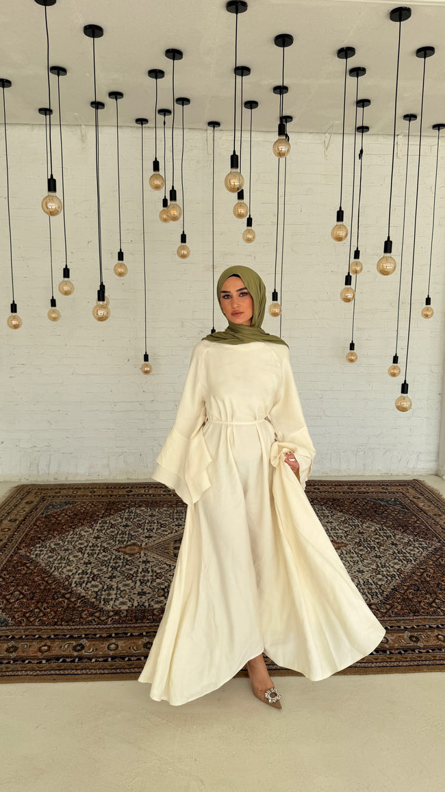 Fließendes Maxi Kleid mit Volantärmeln
